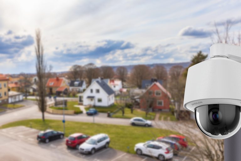 Avigilon outdoor PTZ camera overlooking a neighborhood